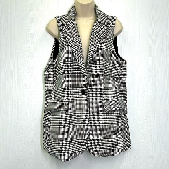 Rachel Zoe - Houndstooth Print Sleeveless Lined One Button Vest Size Medium - Picture 1 of 12
